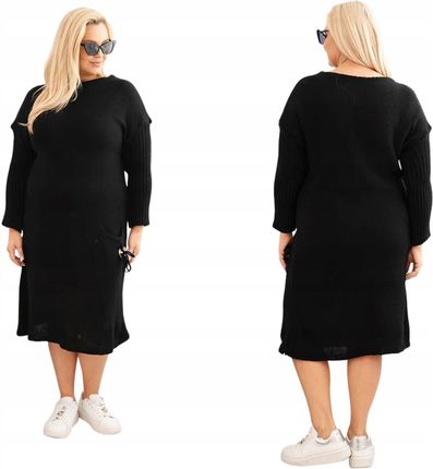 Czarna sukienka swetrowa damska Plus Size z moherem oversize z kieszenią