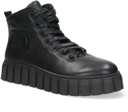 Skórzane trampki damskie na grubej podeszwie Pollonus czarny lico 5-1577-002