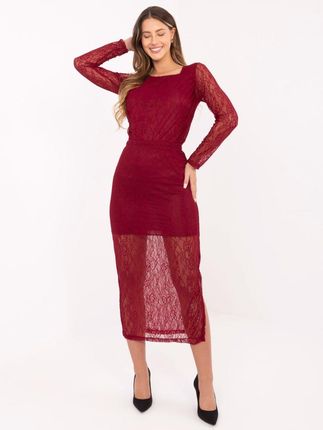 Spódnica damska RUE PARIS bordowa midi koronkowa elegancka