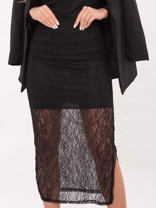 Spódnica damska RUE PARIS czarna midi koronkowa elegancka