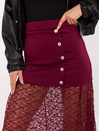 Spódnica damska ITALY MODA burgundowa midi z koronką i guzikami