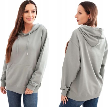 Ciemno miętowa bluza damska bawełniana z kapturem i kieszenią kangurką m