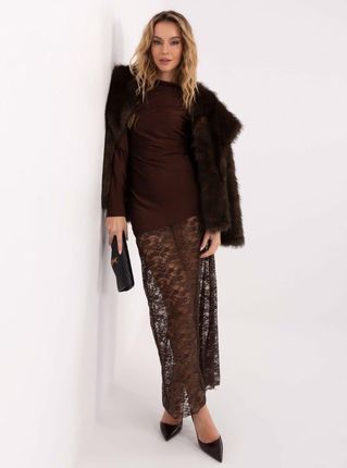 Brązowa sukienka maxi z koronkowym dołem ITALY MODA – Stylowy Wieszak