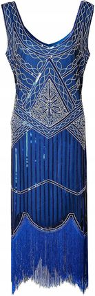 Sukienka Cekinowa z Frędzlami Lata 20 Wieczorowa Wielki Gatsby Niebieska XL