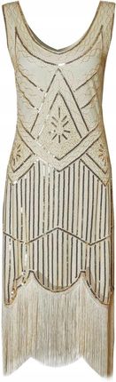 Sukienka Cekinowa z Frędzlami Lata 20 Wieczorowa Wielki Gatsby Biała XXL