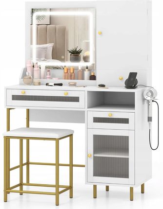 Costway Toaletka Z Oświetleniem Led I Stacją Ładującą Młodzieżowa Biała 1869088571