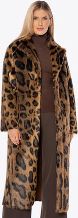 Długi płaszcz ze sztucznego futra w panterkę brązowy