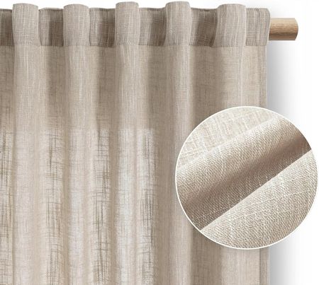 Restilo Zasłony naturalne splot len 140x250 do salonu na taśmie beżowe