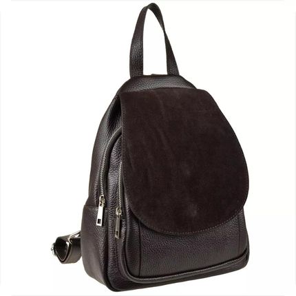 Plecak ze skóry naturalnej włoski brąz czekolada Borse in Pelle klapa zamszowa