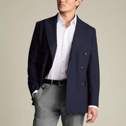 Charles Tyrwhitt Double Breasted Proper Blazer — Navy - Slim fit | 56 | Standardowe Elegancki dwurzędowy blezer Marynarki casualowe