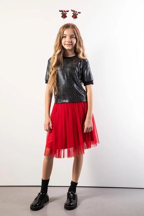 Spódnica tiulowa czerwona plisowana z gumą w pasie