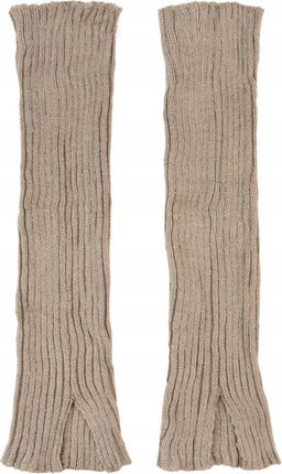 Ocieplacze Getry Długie BEŻOWE na Nogi Ciepłe Prążkowane Klasyczne Miękkie