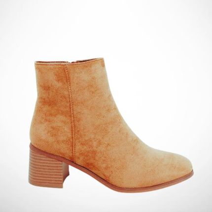 Camelowe botki damskie na stabilnym obcasie 2302B