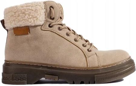 Beżowe trapery damskie z kożuszkiem 37