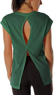 [AP] icyzone Topy treningowe z odkrytymi plecami - koszulki do jogi odzież sportowa topy do ćwiczeń dla kobiet, Armia, L