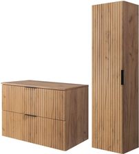 Zdjęcie Rodan Zestaw Mebli Łazienkowych Flow Z Szafką Podumywalkową 80Cm Słupkiem Blatem Dąb Craft Złoty - Węgliniec