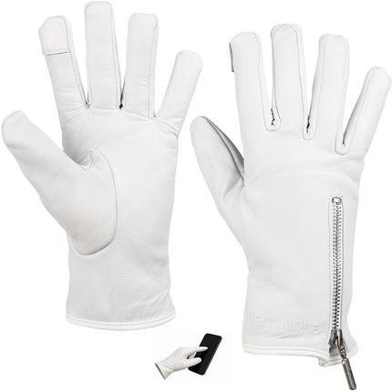 Rękawiczki skórzane damskie polar na dotyk TOUCH FINGER białe BELTIMORE K27