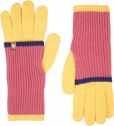 Rękawiczki Damskie Zimowe 2w1 ŻÓŁTY RÓŻ Dłuższe Ciepłe Elastyczne Zimowe