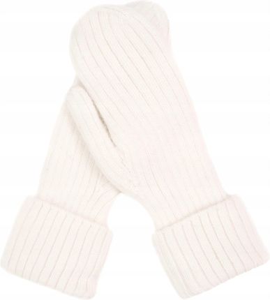 Rękawiczki Damskie Zimowe KREMOWE Jednopaczaste z Angorą Prążkowane Ciepłe