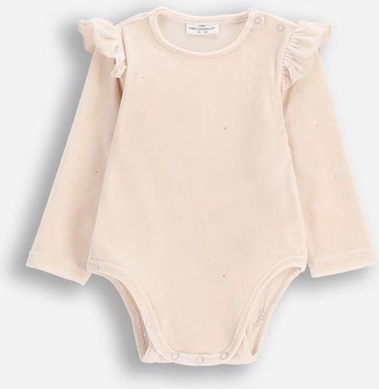 Body welurowe z długim rękawem ecru z falbankami i opcją rośnie wraz z dzieckiem