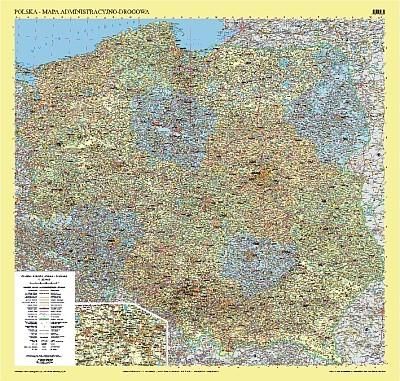 POLSKA - mapa administracyjno-drogowa 145x140cm
