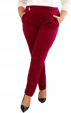 Bordowe Spodnie damskie bawełniane Plus Size z elastycznym pasem 6xl