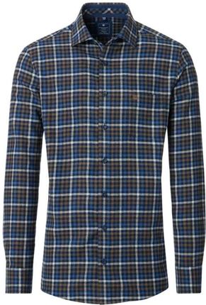 Duża męska koszula w kratę z długim rękawem Redmond 252455111-300 granatowo-brązowa