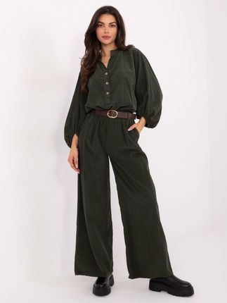 Khaki sztruksowe spodnie ITALY MODA – szerokie nogawki i pasek