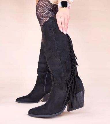 Czarne kowbojki zdobione frędzlami Misa