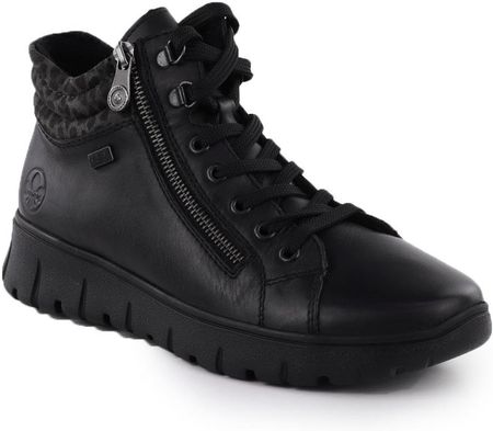 Skórzane wodoodporne botki damskie na podwyższeniu czarne Rieker N1305-00