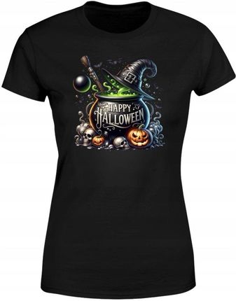 Koszulka damska Happy Halloween Kociołek Czarownicy dynie nietoperze