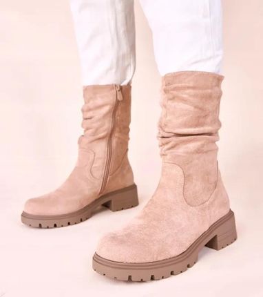 Beżowe botki na platformie z marszczeniem Malha