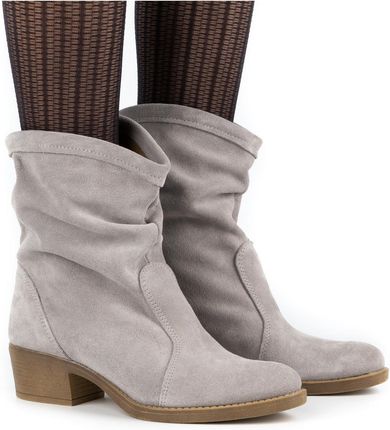 Botki damskie skórzane na obcasie MONA szare