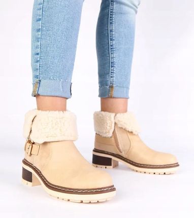 Beżowe botki na obcasie z wywijaną cholewką Olga