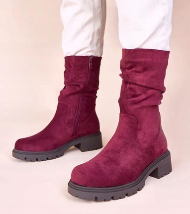 Bordowe botki na platformie z marszczeniem Malha