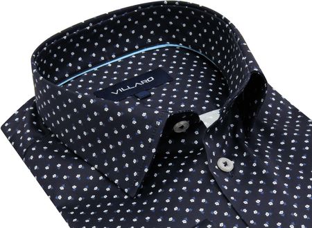 Granatowa elastyczna koszula męska w drobne kwiatki VILLARO N009