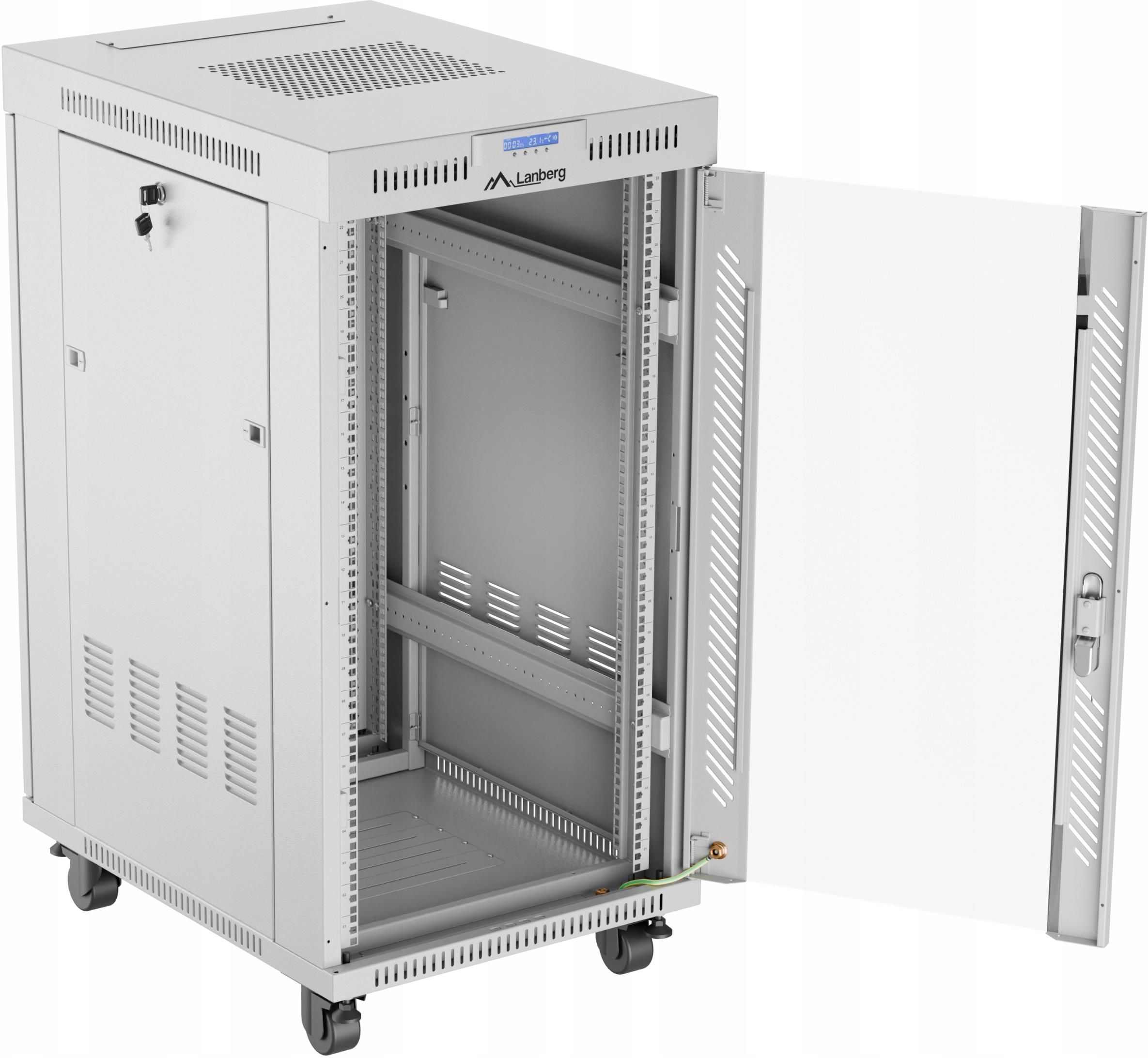 600x800 22u Rack Lanberg Szafa Rack Stojąca 19 22U 600X800 Szara Drzwi Szklane LCD V2 ...