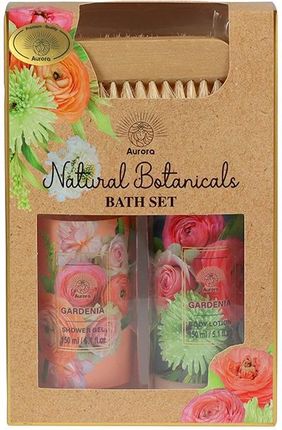 Aurora Natural Botanicals Gardenia Zestaw Prezentowy Żel Pod Prysznic 150ml + Balsam Do Ciała 150ml + Szczotka Z Pumeksem