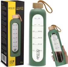 Zdjęcie 4FIZJO Butelka Szklana Na Wodę Bidon Motywacyjna Szczelna Silikonowe Etui 1L Zielony - Żywiec