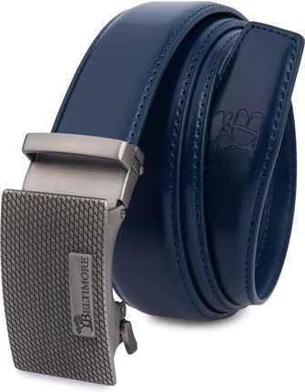 Pasek męski skórzany do spodni casual garnituru automat gładki granatowy Beltimore A52