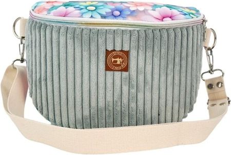Torebka-Nerka Sztruksowa Miętowa z motywem pastelowych kwiatów – handmade