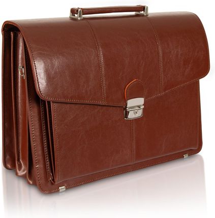 Aktówka męska skórzana brązowa | Rozbudowana | Pojemna | Pasek