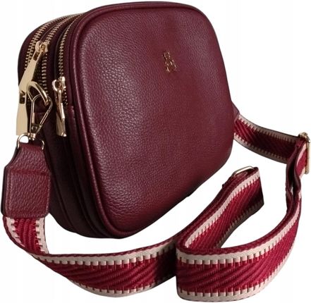 Mała Listonoszka Damska Bordowa Miejska i Praktyczna Torebka, Szeroki Pasek
