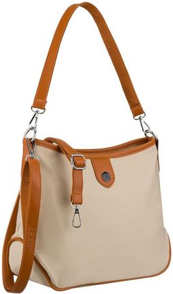 Praktyczna torebka damska z poliestru i skóry ekologicznej w kolorze ecru, zamykana suwakiem - Peterson