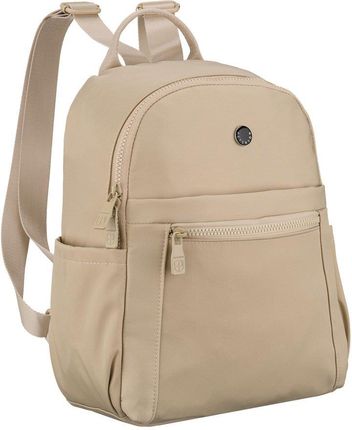 Mały plecak damski wykonany z poliestru w kolorze ecru, jednokomorowy z kieszenią zewnętrzną - Peterson