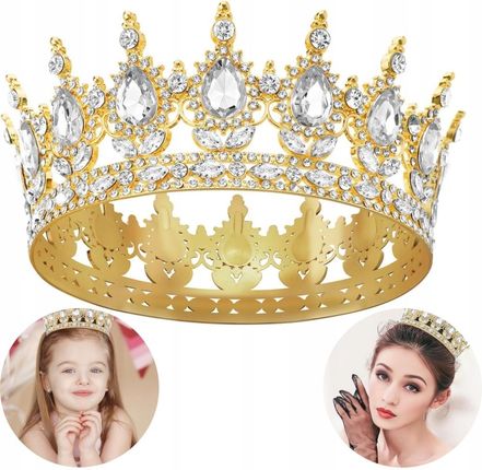 Metalowy Diadem Z Klejnotami Korona Tiara Królowej Biały Kamienie Strój