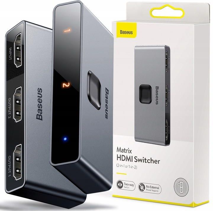 Baseus DWUKIERUNKOWY SPLITTER SWITCHER ROZDZIELACZ 2x HDMI 4k@60Hz ...