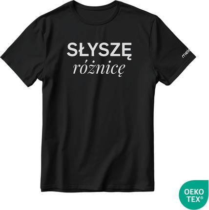 Koszulka audiofila (t-shirt melomana) premium Melodika "Słyszę różnicę" 190g 100% bawełna Rozmiar: M 