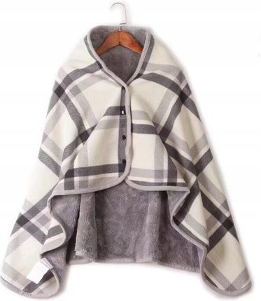 Perfectlife Miekki Ciepły Koc Ponczo Zapinany (Biało-szary)