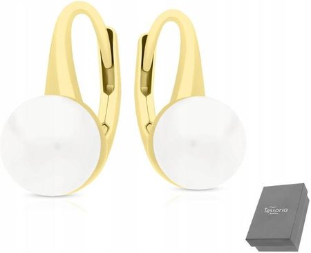 Galeria Jubilerska ZŁOTE KOLCZYKI z PERŁĄ WISZĄCE DAMSKIE SREBRO pr. 925